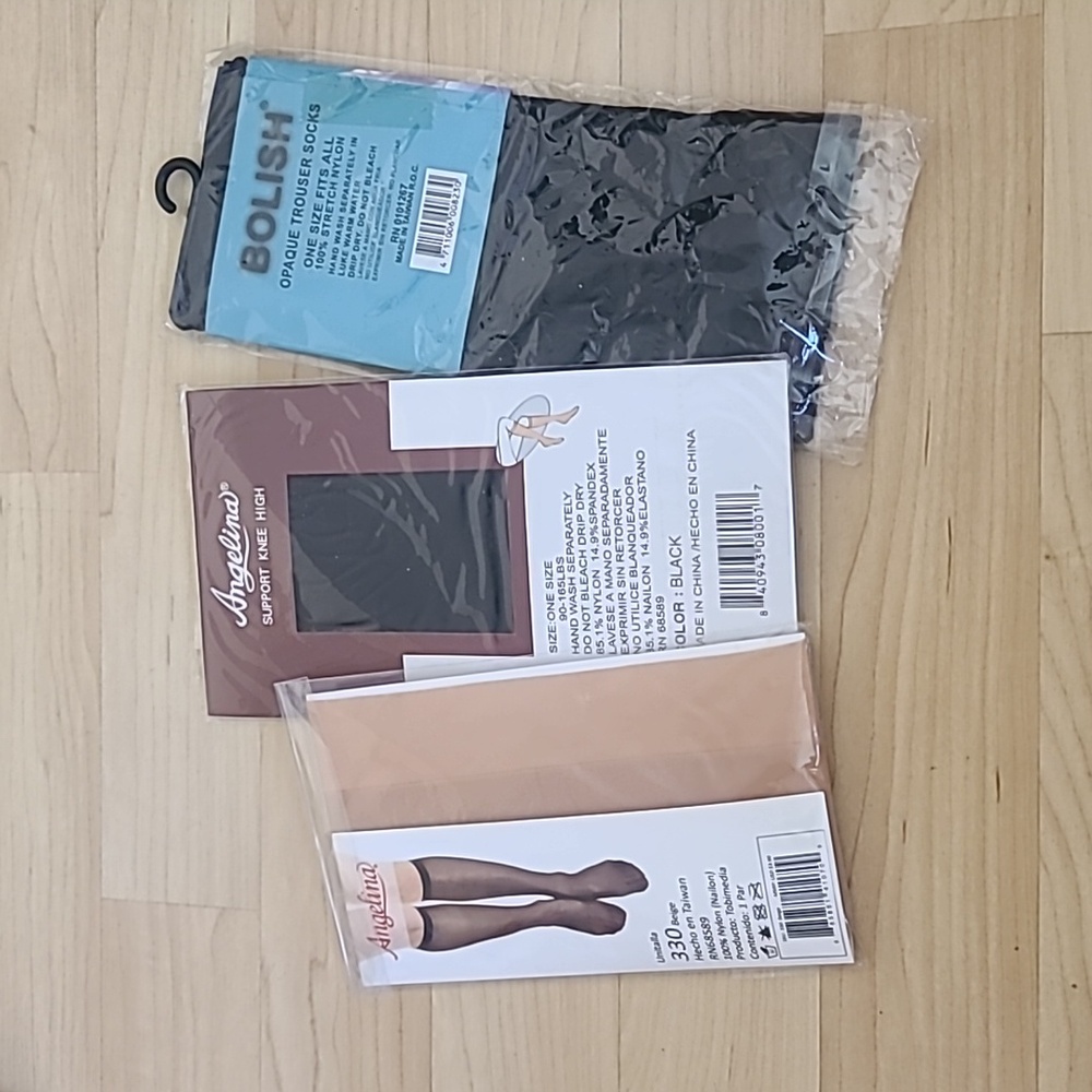 Wholesale lots of 3 pairs Angelina Knee-high Black/Nude Nylon Socks